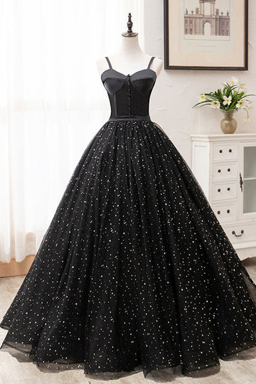 Black Tulle Satin Sweetheart Neck Long Prom Dress, Evening Dress HZ1023